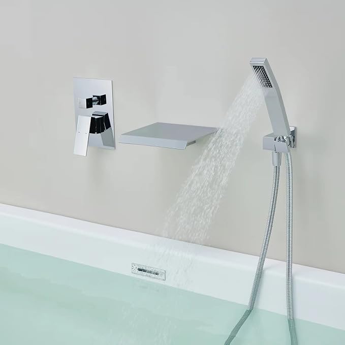 Wall Mount Tub Filler Waterfall Tub Faucet Chrome Bathtub Faucet Brass Single - Image 6