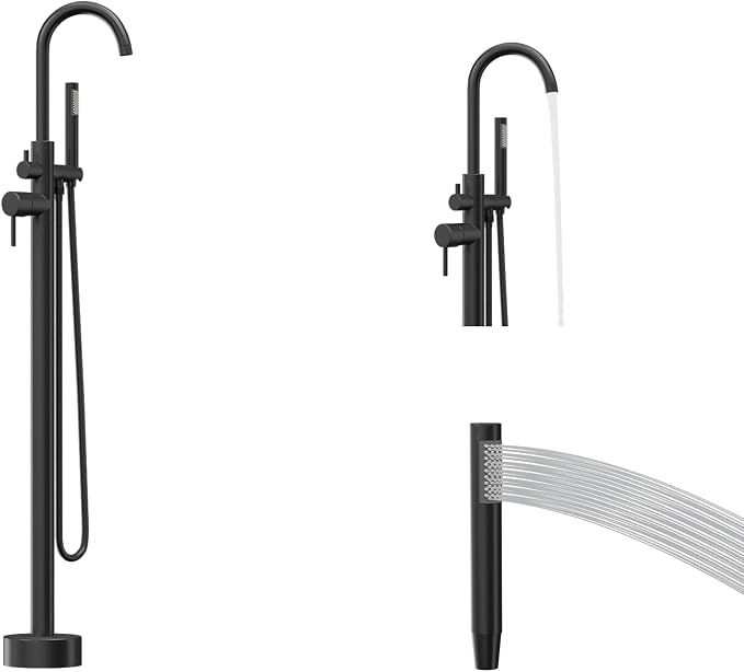 Freestanding Tub Filler Matte Black Floor Mount Bathtub Faucet Bathroom - Image 7
