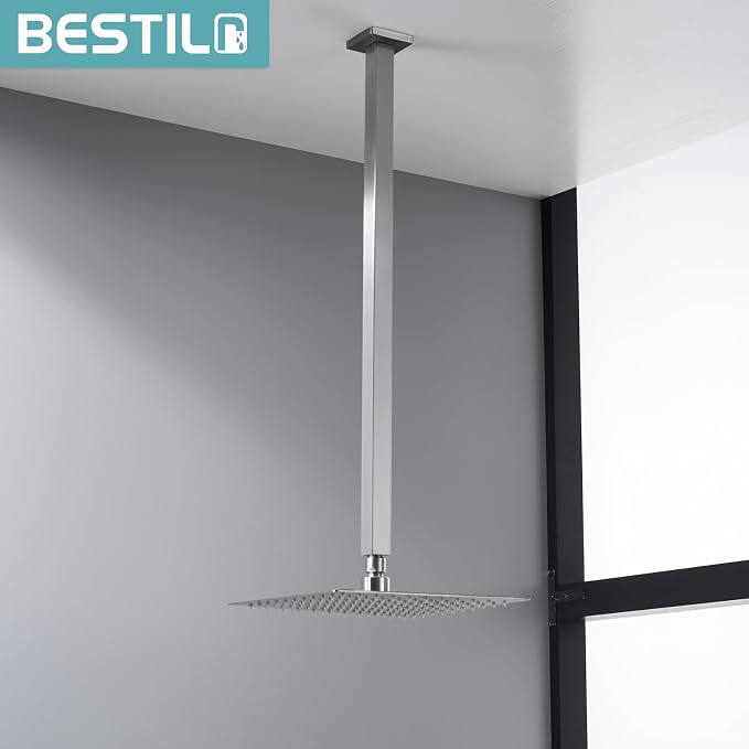 BESTILL 24 Inch Brushed Nickel Ceiling Mount Shower Arm and Flange, Square Rain - Image 2