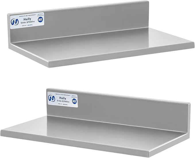 HALLY Stainless Steel Wall Shelf 8.6 x 16 Inches 44 lb, NSF Commercial Heavy by HallySinksTablesH