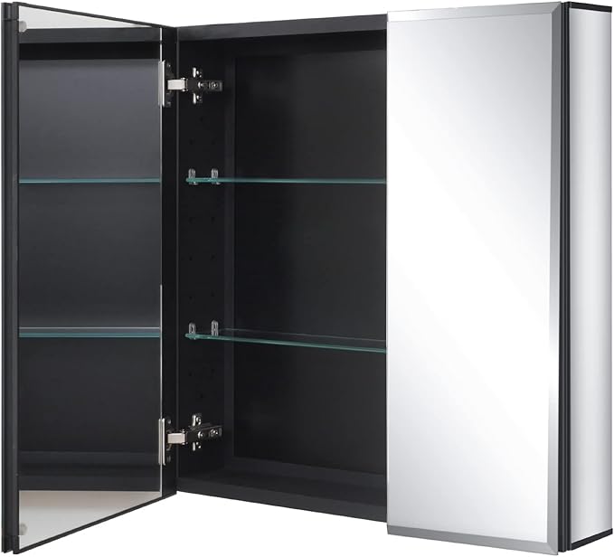 Fundin Black Aluminum Medicine Cabinet 24 x 24 Inch Recessed or Surface Mount - Image 5