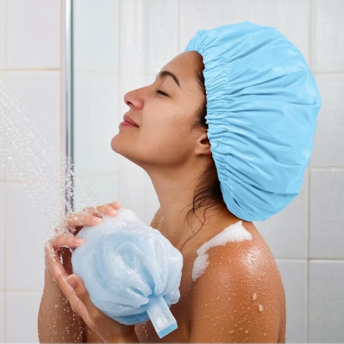 Reusable Shower Cap for Women, Large Waterproof Shower Essentials Bonnet - Image 4