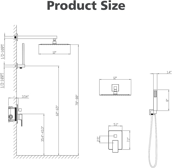 Gabrylly Shower System Black, Rainfall Shower Faucet Set Complete, 2 Way Valve - Image 7