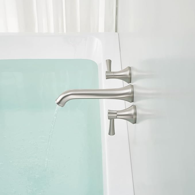 Wall Mount Tub Filler Brass Tub Faucet Brushed Nickel Bathroom Bathtub Faucets - Image 4