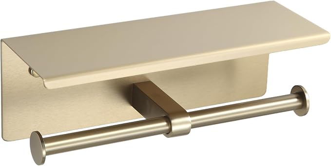BGL Toilet Paper Holder with Shelf Matte Brushed Gold Double Head Toilet Tissue by BGL