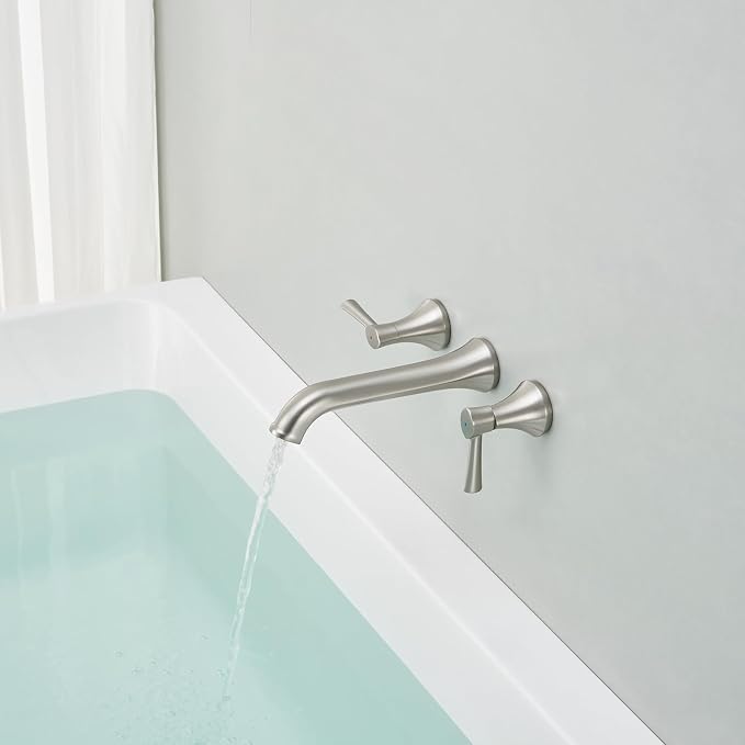 Wall Mount Tub Filler Brass Tub Faucet Brushed Nickel Bathroom Bathtub Faucets - Image 3