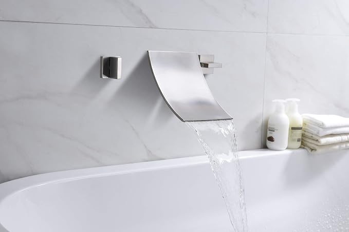 SUMERAIN Wall Mount Waterfall Tub Faucet 3 Hole Brushed Nickel Bathtub Faucet - Image 4