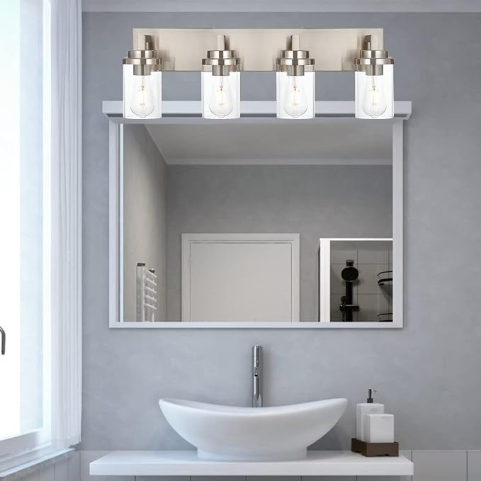 MELUCEE 4 Lights Vanity Light Brushed Nickel Modern Bathroom Lighting Fixtures - Image 2