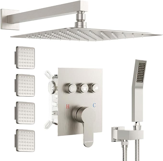 Shower System with Body Jets, Bostingner Shower Faucet Set 12" Rain Shower Head by Bostingner