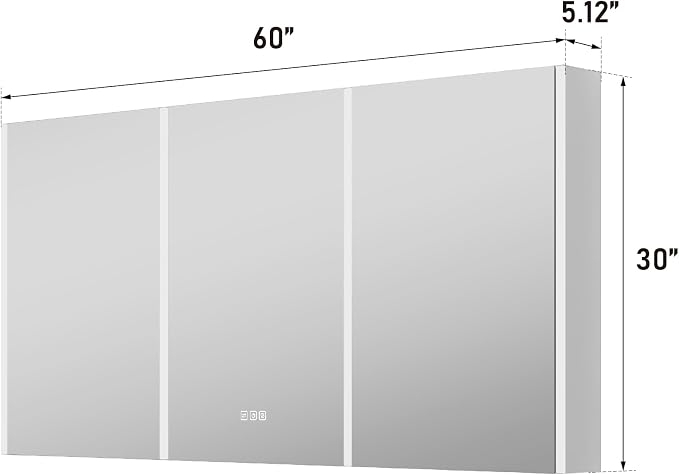 WELLFOR 60" x 30" LED Mirrored Bathroom Cabinet, Mirror Medicine Cabinet - Image 2