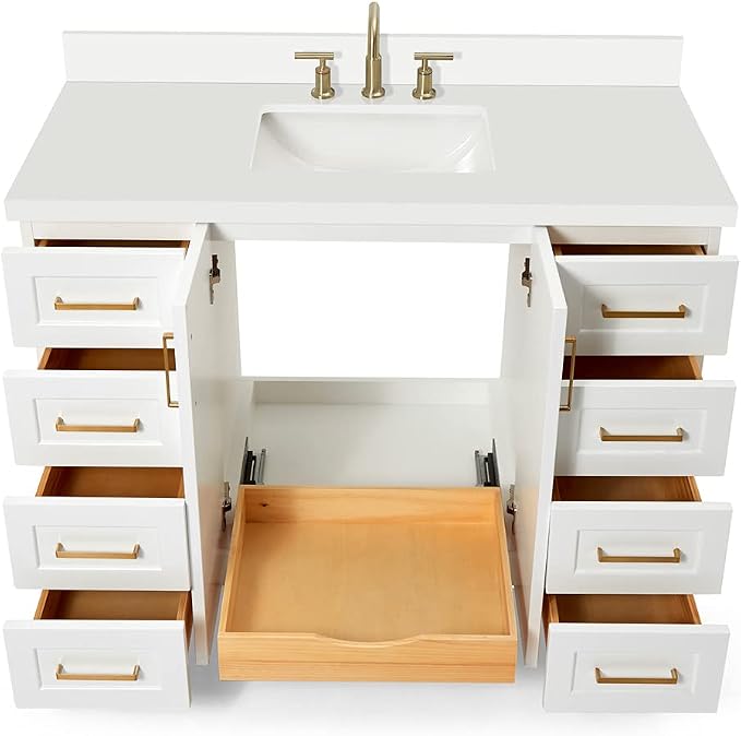 ARIEL 49" White Bathroom Vanity, 1.5" Edge Pure White Quartz Countertop & Splash - Image 6