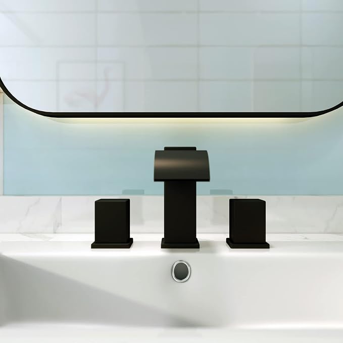 Luxury Brass 8 Inch Spread Modern Widespread Waterfall Bathroom Sink Faucets - Image 6