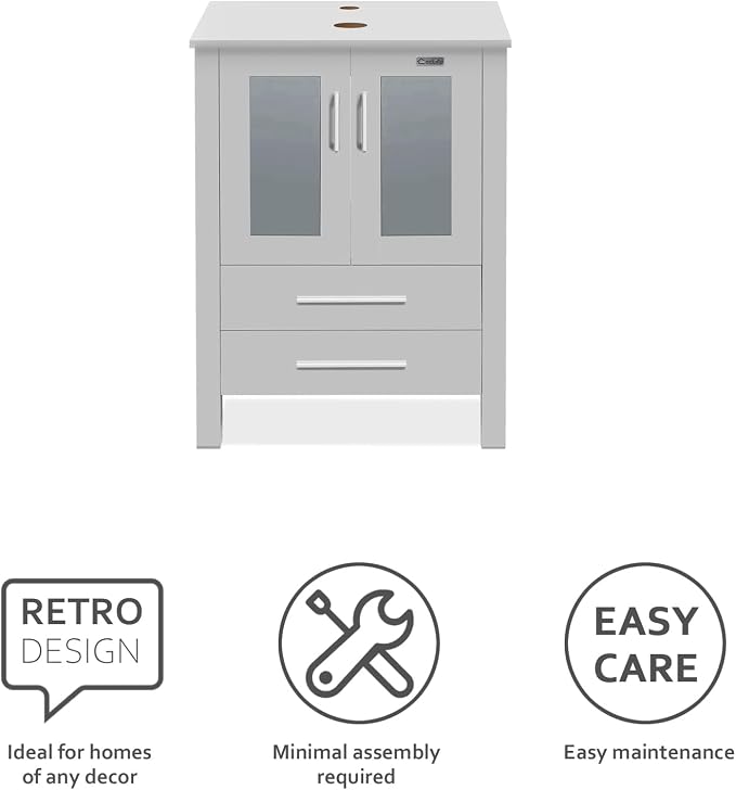 eclife 24" Modern Bathroom Vanity Sink Combo Freestanding Cabinet - Image 4