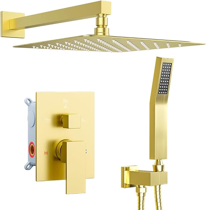 Shower Faucet Set Brushed Gold Shower System, Starbath 12" Rain Shower Head and by STARBATH