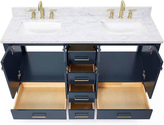 ARIEL Cambridge 61 Inch Midnight Blue Bathroom Vanity Double Sink, Solid Wood - Image 5