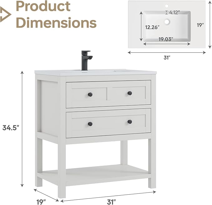 30 Inch Bathroom Vanity with Sink, Modern Bathroom Single Sink Vanity, Bathroom - Image 6