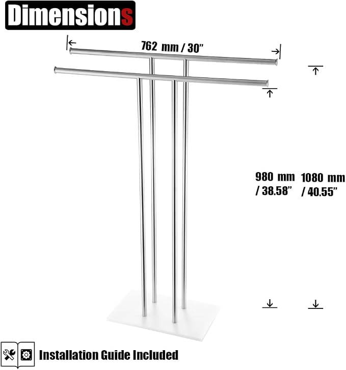 JQK Bath Towel Holder Stand Brushed, 30 Inch Free Standing Double Towel Rack - Image 2