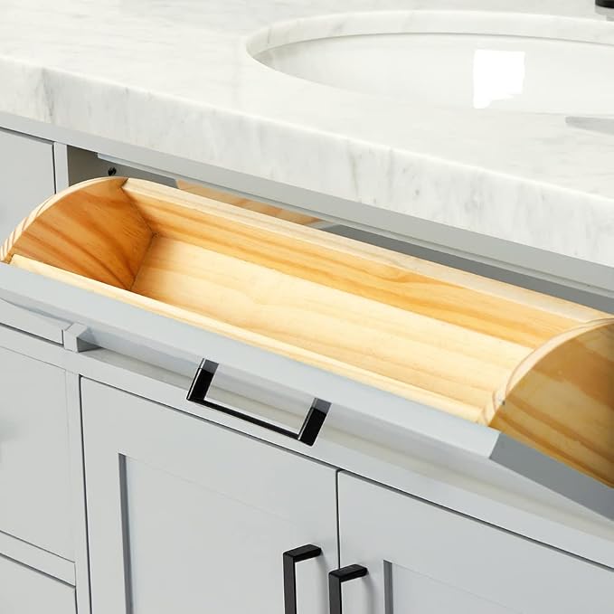 ARIEL 61" Grey Bathroom Vanity, 1.5" Edge Italian Carrara Marble Countertop & - Image 8