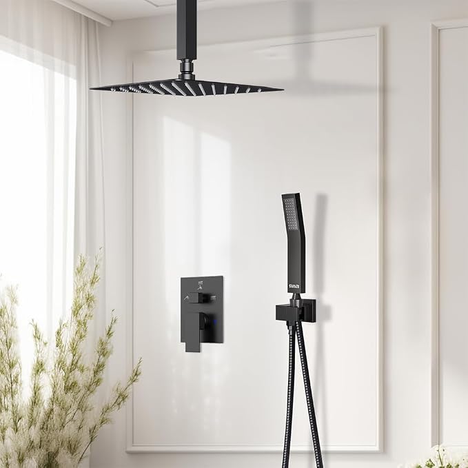 Shower Faucet Set Matte Black Shower System, Starbath 12" Rain Shower Head and - Image 2