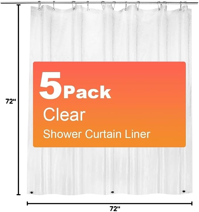 5 Pack PEVA Plastic Shower Curtain Liner Premium Light Weight 72" x 72" Clear - Image 8