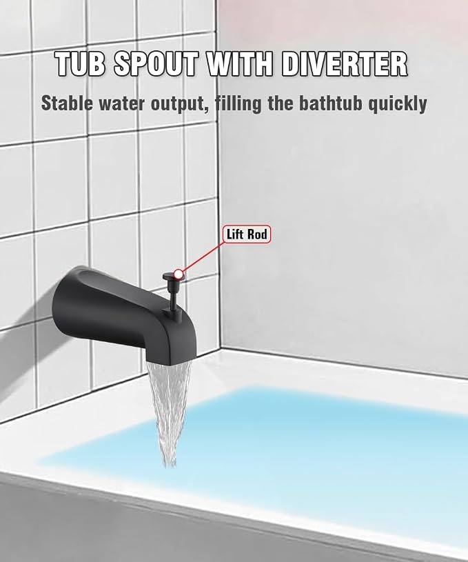 Tub Spout with Diverter, Slip On Bathtub Spout Fits 1/2'' Copper Tube, Bathroom - Image 4
