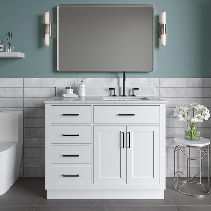 ARIEL Hepburn 43 Inch Single Sink Bathroom Vanity in White, Italian Carrara - Image 3