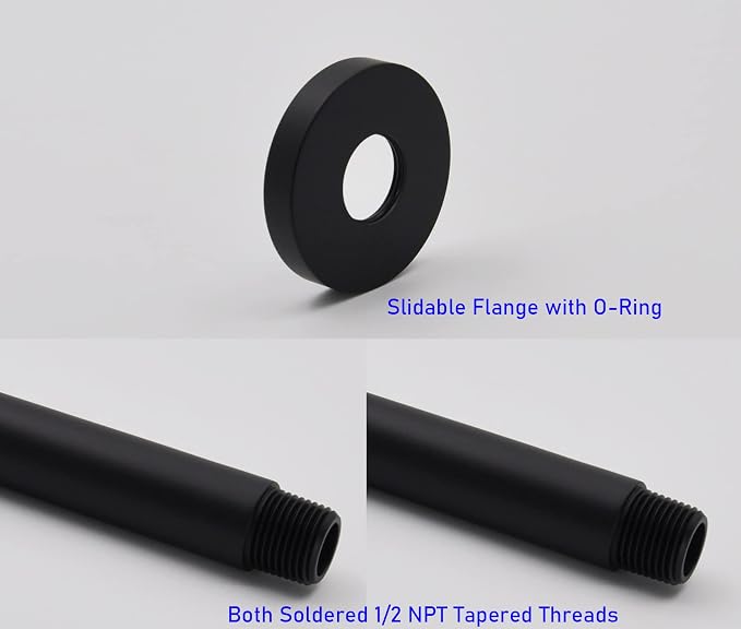Aquaiaw Shower Arm and O-Ring Flange, 3 inch, Solid Brass, Both Soldered 1/2 - Image 4