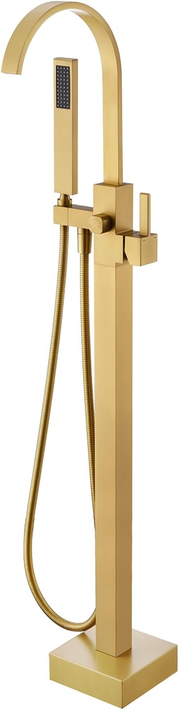 Freestanding Bathtub Faucet Floor Mount Tub Filler Brushed Gold Brass Bathroom by ArtiquaSanitaryWare