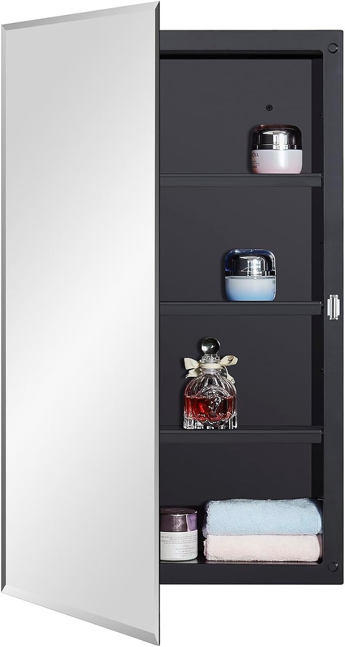 DYLLOR Black Plastic Medicine Mirror Cabinet - Image 8