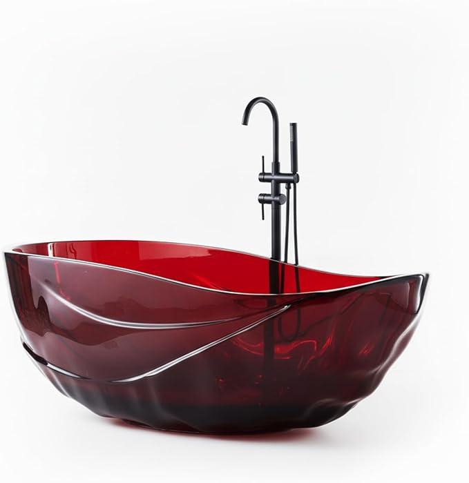 Cpingao 67" Resin Translucent Freestanding Bathtub, Modern Oval Stand Alone Tubs - Image 3