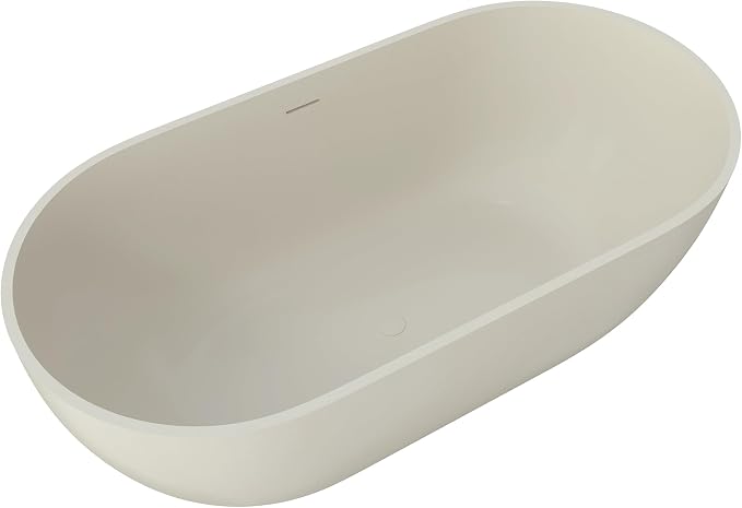 Premium 59" Warm Grey Solid Surface Free Standing Bathtub, Upgraded Oval Resin - Image 5