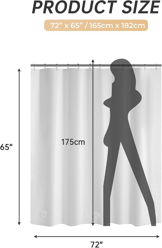 AmazerBath Plastic Shower Curtain, 72 x 65 Inches PEVA Heavy Duty White Shower - Image 6