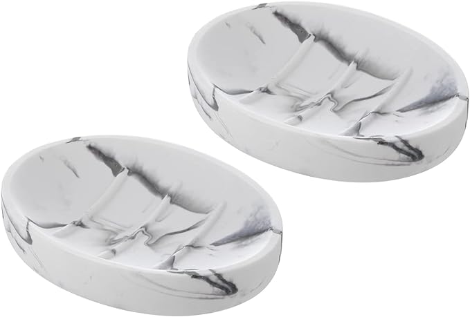 2 Pack Resin Soap Dish, Marble Look Soap Holder Shower Soap Dishes by INIUNIK