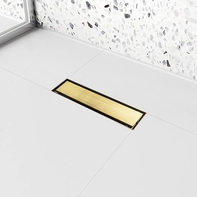 Linear Shower Drain, 12 inch Gold Drain - Image 2