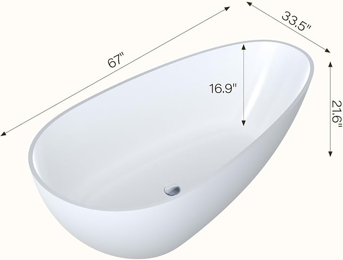 67" Resin Stone Freestanding Bathtub, Soaking Tub, Ergonomic Design, Easy - Image 2