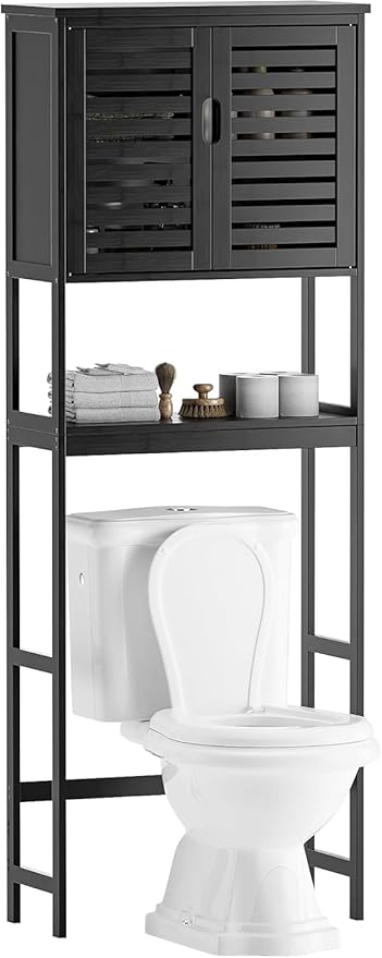 SMIBUY Bathroom Over The Toilet Storage Cabinet, 2 Door Bamboo Cabinet Organizer by SMIBUY