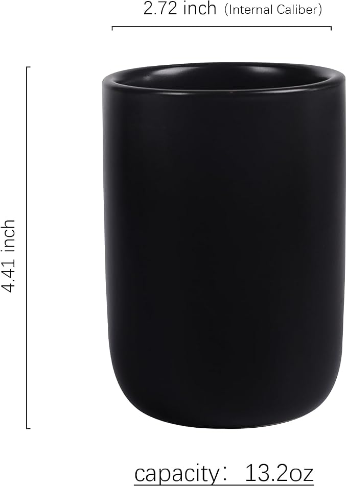 BosilunLife Ceramic Toothbrush Holder - 12oz Bathroom Toothbrush Holder Black - Image 2