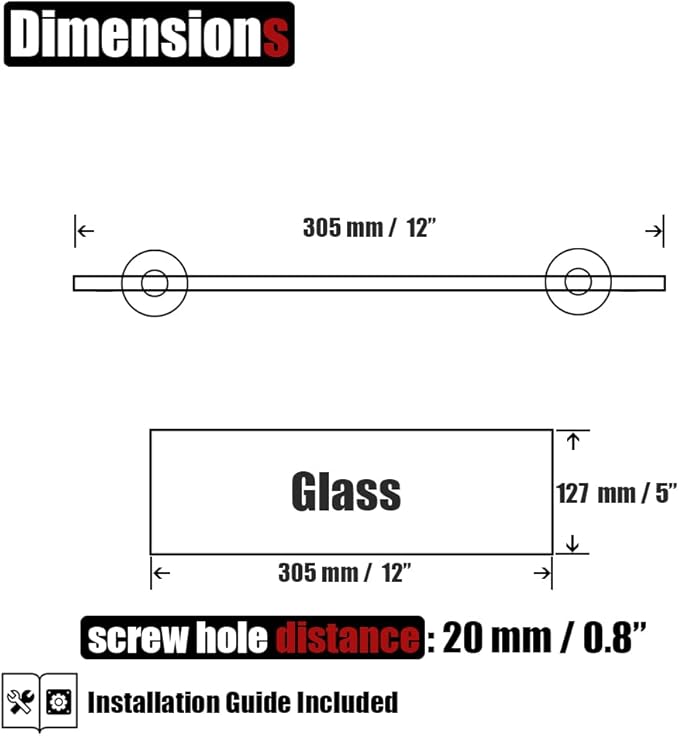 JQK Bathroom Glass Shelf Gold, Tempered Glass Shower Storage 12 by 5 inches - Image 3