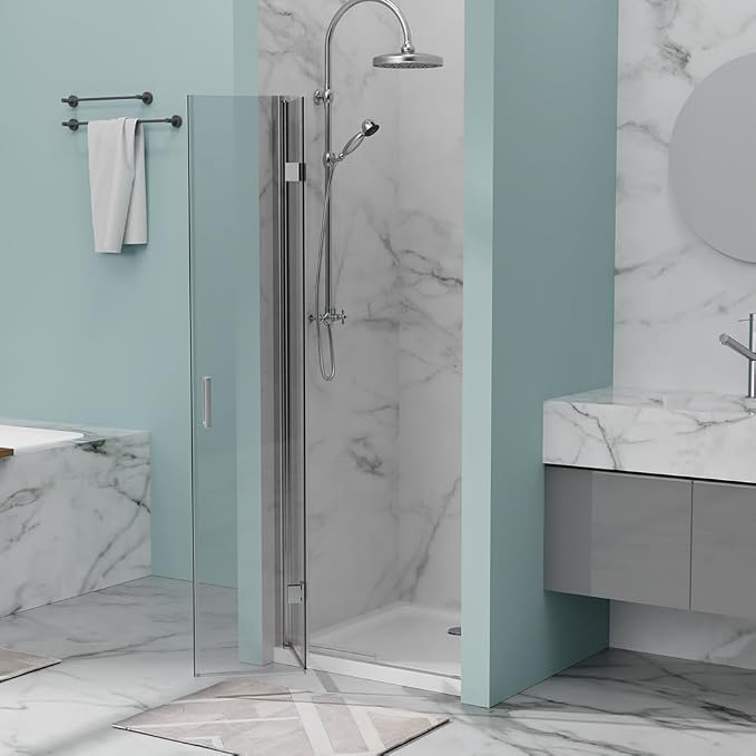 30 in.W x 72 in.H Bifold Frameless Glass Shower Door 1/4” Tempered Clear Glass - Image 2