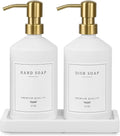Gold Soap Dispenser Set, Glass Hand and Dish Soap Dispenser Set by Eggs+sound