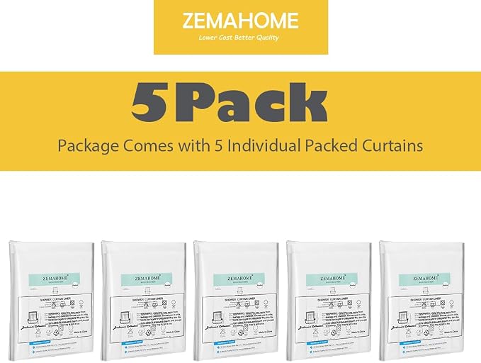 5 Pack PEVA Plastic Shower Curtain Liner Premium Light Weight 72" x 72" Clear - Image 2