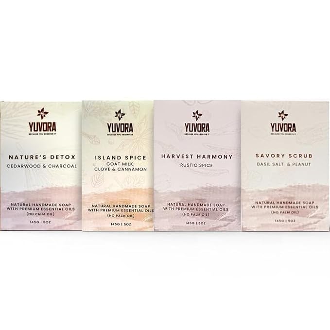 4 Pcs Men Natural Handmade Body Soaps 5 OZ Pack Set Rugged Essence Long lasting by Yuvora