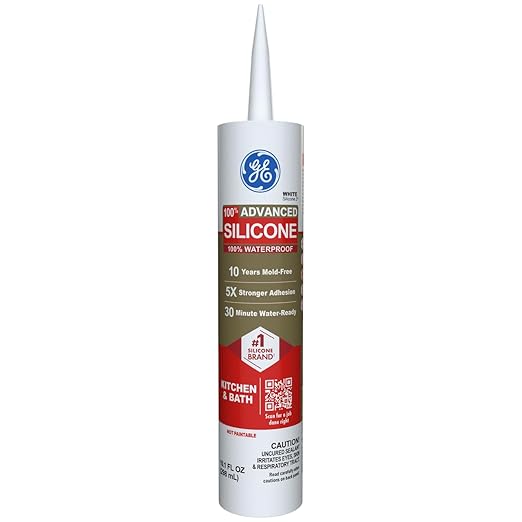 GE Advanced Silicone Caulk for Kitchen & Bathroom, 10 fl oz Cartridge, 1 Pack by GE