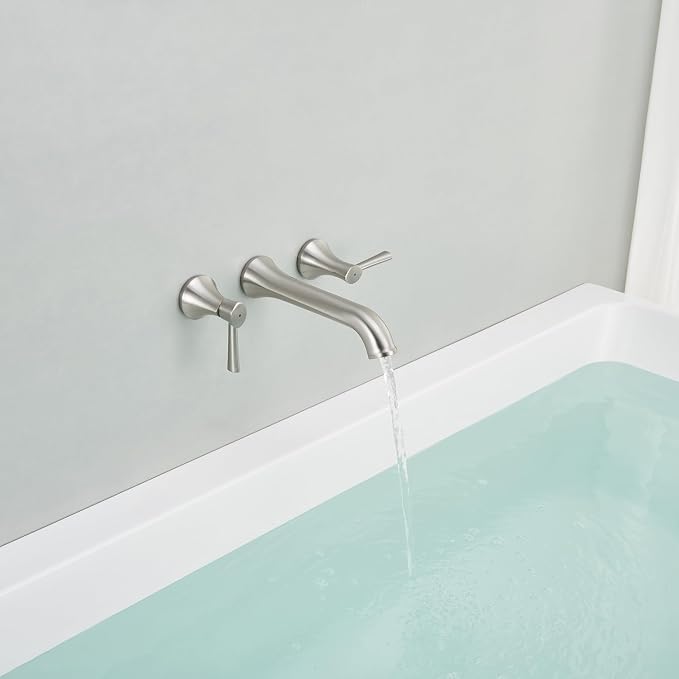 Wall Mount Tub Filler Brass Tub Faucet Brushed Nickel Bathroom Bathtub Faucets - Image 6