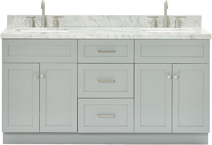 ARIEL Hamlet 67" Grey Double Bathroom Vanity, 1.5" Edge Italian Carrara Marble by Ariel