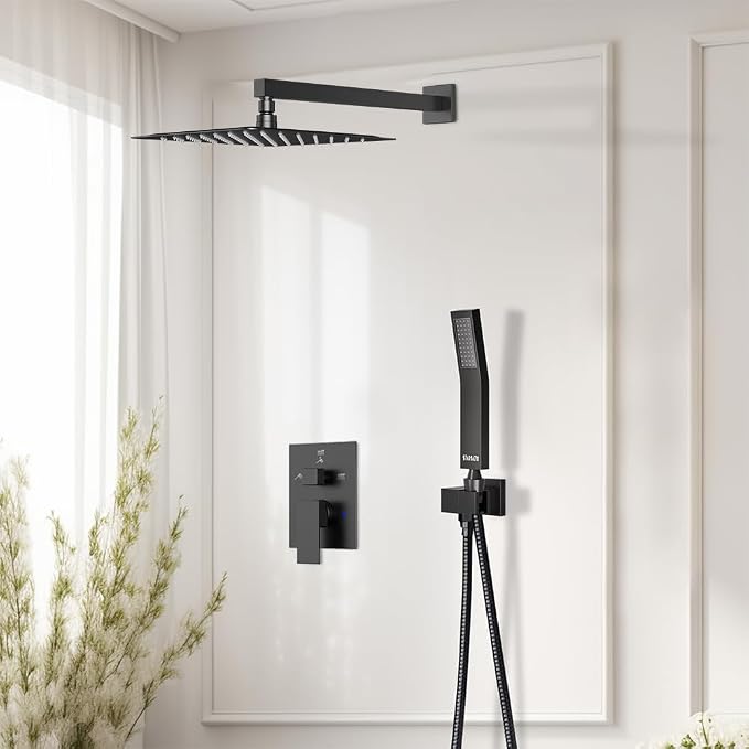 Shower Faucet Set Matte Black Shower System, Starbath 10" Rain Shower Head and - Image 2