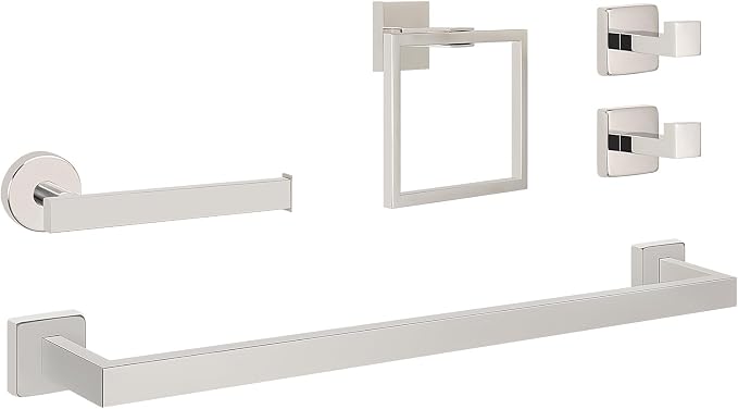 NearMoon 5 Pieces Bathroom Hardware Set 304 Stainless Steel, Square Towel Rack by NearMoon