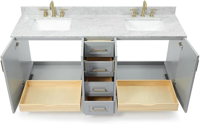 ARIEL 73" Grey Double Bathroom Vanity Italian Carrara Marble Countertop & Splash - Image 5