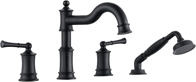 Roman Bathtub Faucet Set With Hand Shower 4 Hole Deck Mount Tub Filler With by WINKEAR