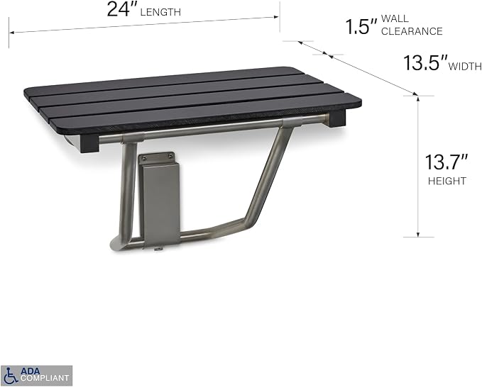 24-inch x 15-inch ADA Folding Wall Mount Bathroom Shower Seat Bench - Image 2